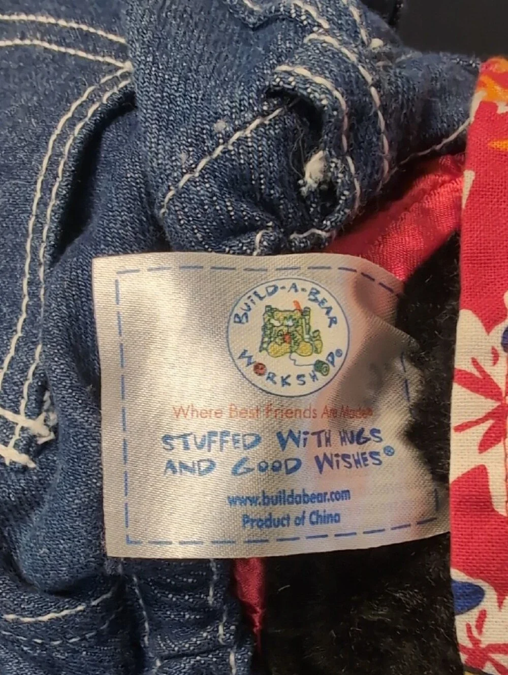 Mickey Mouse Plush Toy in Red Hawaiian Shirt and Blue Jeans